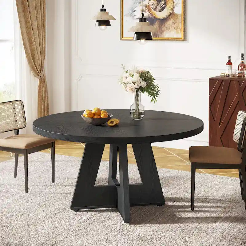 47 Inch Round Dining Table for 4, Wood Kitchen Dinner Table for Kitchen Dining Living Room - N/A
