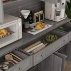 Famapy 61.2W Gray Storage Cabinet Buffet Hutch Kitchen Pantry Cabinet with Ornate Base Trim: Blend of Elegance and Utility