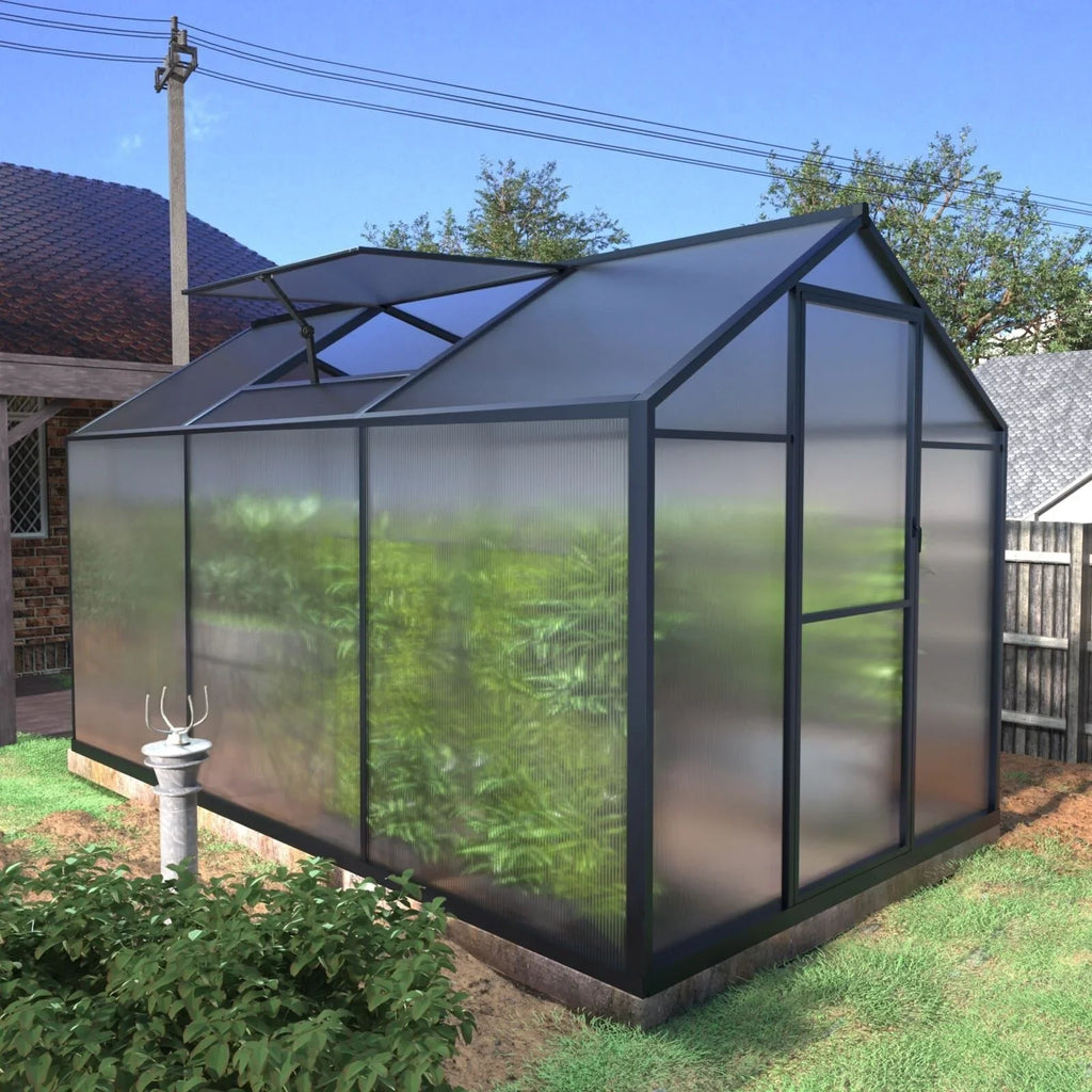 VEIKOUS Aluminum Walk-In Garden Greenhouse Kit with Adjustable Roof Vent and Lockable Door Grey