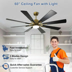 Remote Ceiling fan with Lights Large 8 Wooden Blades