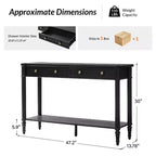 47.2 Walnut Console Table with 2 Fluted Drawers & Lower Shelf