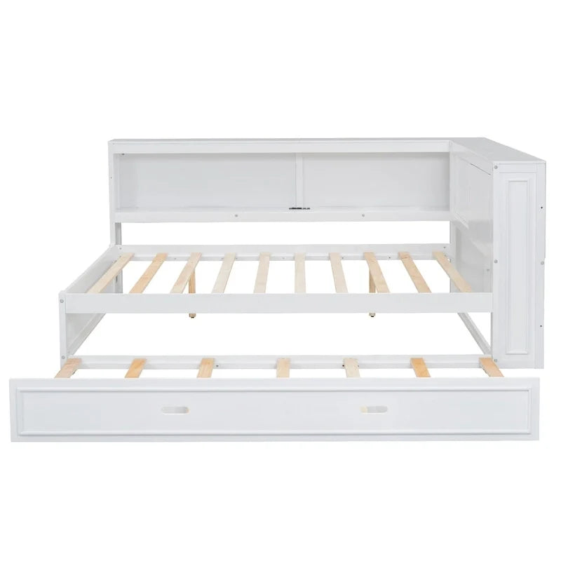 Full Daybed with Shelves, USB Charging, LED Lights & Twin Trundle