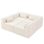 145.5 Modern Convertible Sectional Sofa, Upholstered 4-Seater Sectional Sofa with Compressed Sponge, Living Room L-Shaped Sofa-Panipeachy