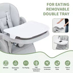 Foldable High Chair for Babies&Toddlers,PU Leather Highchair with Adjustable Backrest,Seat Height,Removable Tray,5-Point Safety Harness&Locking Wheels
