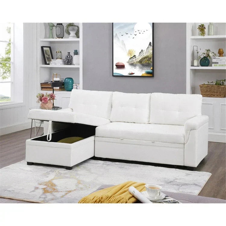 Convertible Reversible Sectional Sofa with Pull-Out Sleeper Bed, Hidden Storage Chaise, and Durable Legs