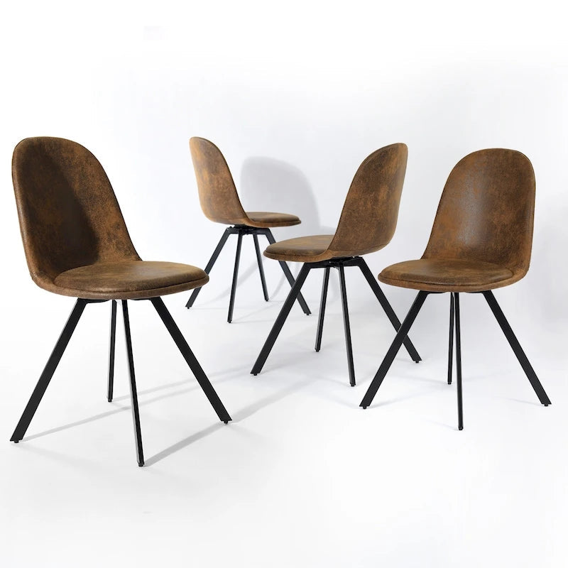 Dining Chair Set of 4 Suede Fabric Side Seating with Black Metal Legs