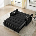 Velvet Multi-Functional Pull-Out Sofa Bed Adjustable Reclining Backrest With Pillows - N/A