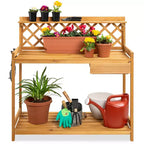 Best Choice Products Outdoor Wooden Garden Potting Bench, Workstation Table w/ Cabinet Drawer, Open Shelf