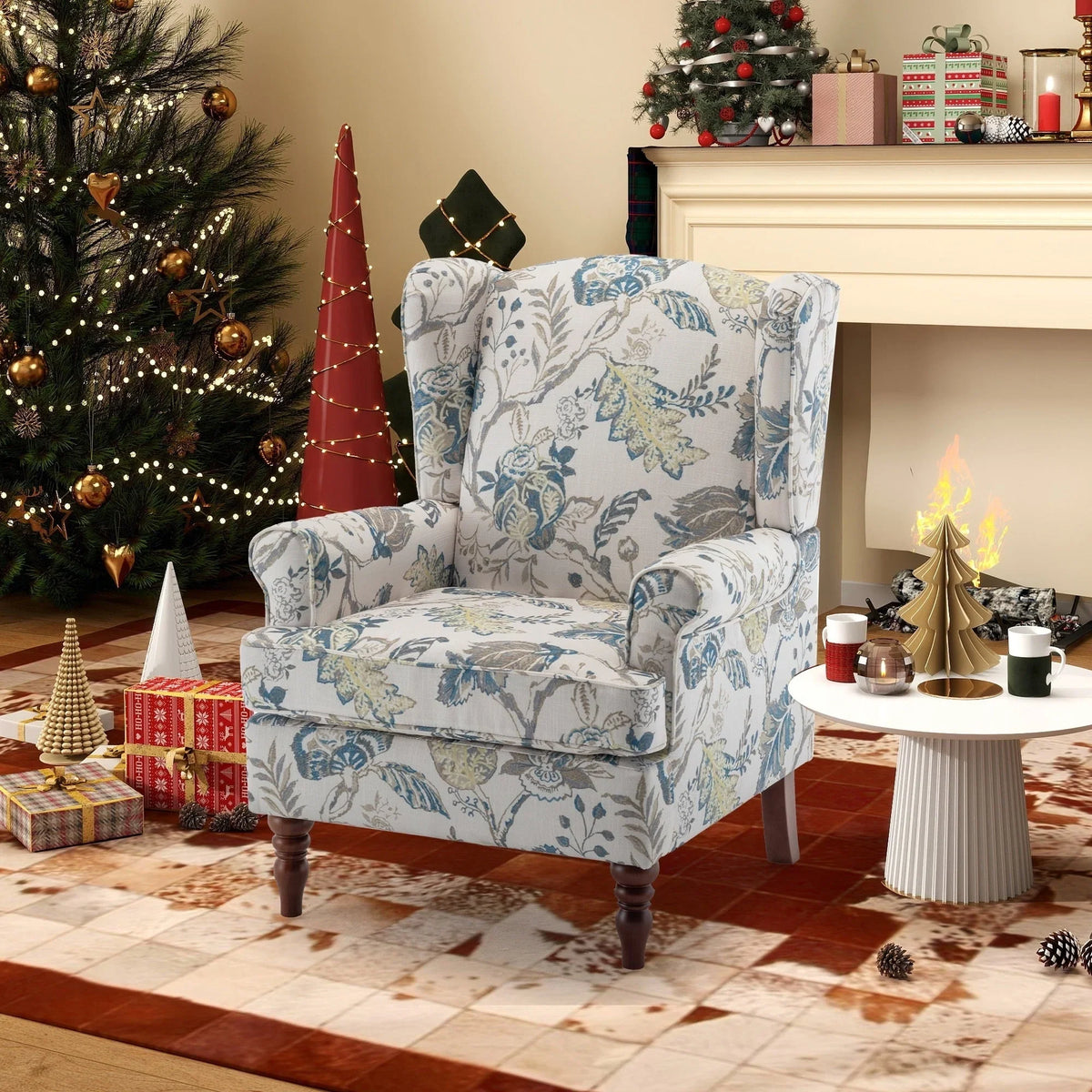 Erommy Modern Accent Chair, High Back Armchair, Upholstered Fabric Button Single Sofa with Wooden Legs for Living Room