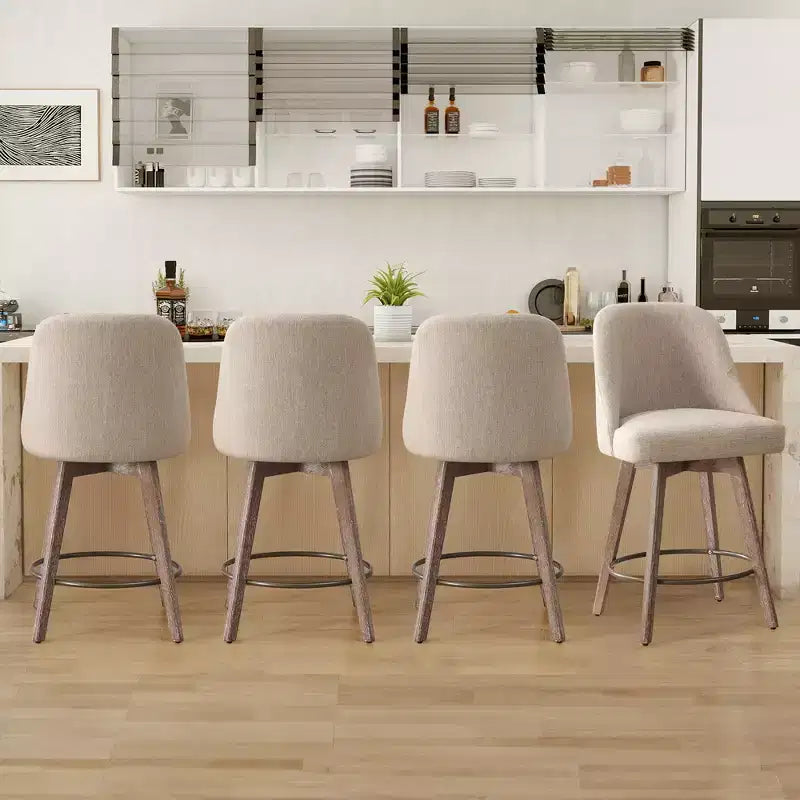 Bekrvio 26 Counter Height Swivel Bar Stools Set of 4 Backs and Wood Legs,Linen Fabric/PU Leather Upholstered Barstools for Kitchen Island