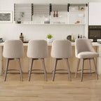 Bekrvio 26 Counter Height Swivel Bar Stools Set of 4 Backs and Wood Legs,Linen Fabric/PU Leather Upholstered Barstools for Kitchen Island