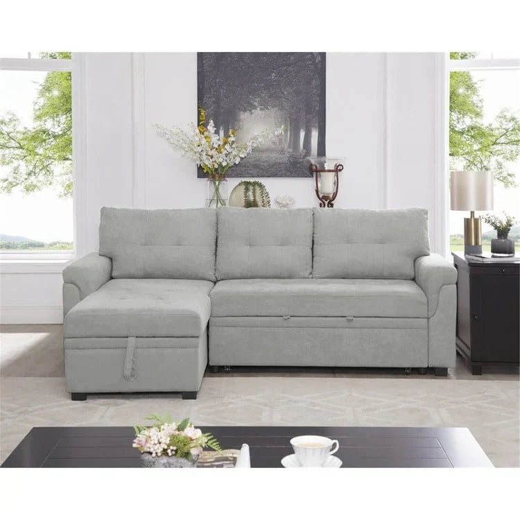Convertible Reversible Sectional Sofa with Pull-Out Sleeper Bed, Hidden Storage Chaise, and Durable Legs