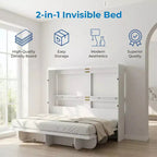 2-in-1 Invisible Murphy Bed with Shelf Storage, Queen Size, Natural Wood (Mattress Not Included)